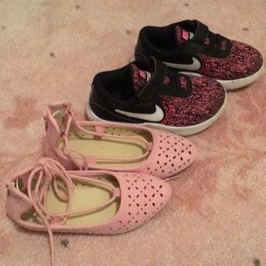 2 pairs of girls shoes, Nike sneakers, dress shoes